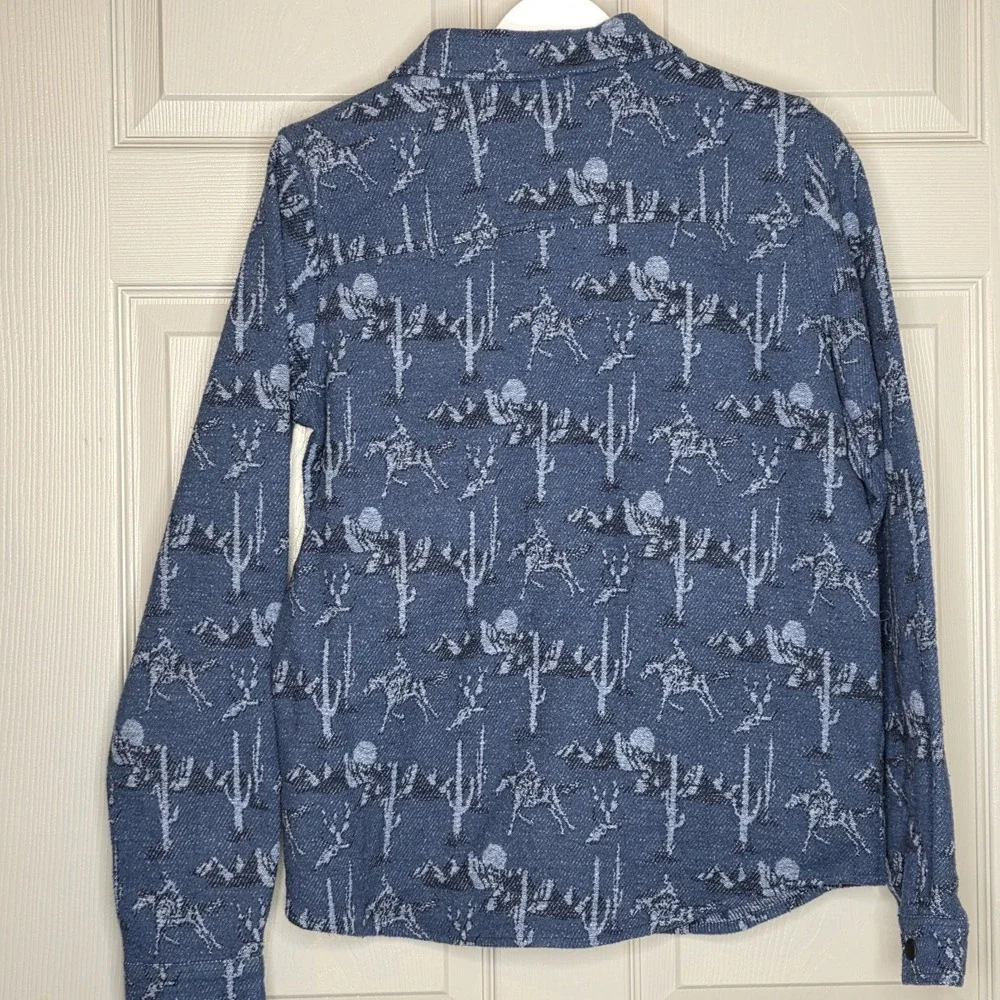 NWT Rock‎ & Roll Denim Boys XL Horse Cactus Print Shacket Tight Knit Fleece Blue
